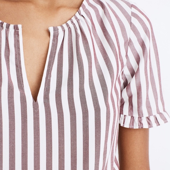 Madewell | Striped Stanza Ruffle Hem Short Sleeve Peplum Top, XL - Picture 5 of 10